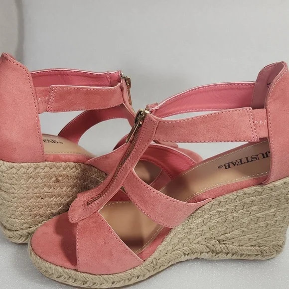 Coral Wedge Sandals Just Fab "Karsey" New In Box size 8 Rope Heel - Picture 13 of 15